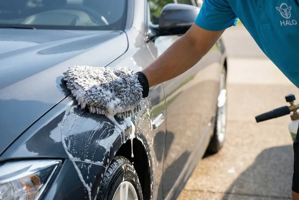 Shark Shine Mobile Car Detailing Tuscaloosa AL team performing leather cleaning & conditioning for Tuscaloosa homeowners - top-rated mobile car detailing service